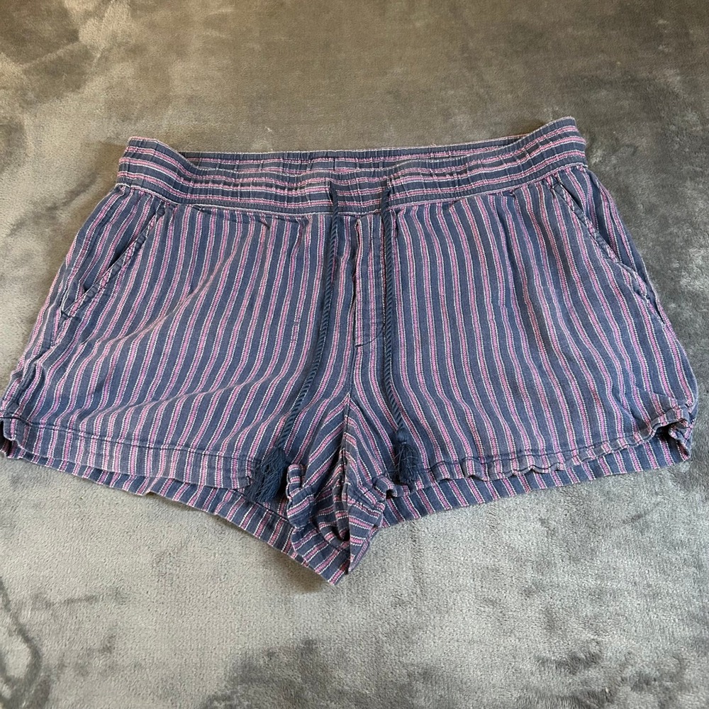 GAP Striped Shorts Blue Purple Drawstring Linen Blend Casual‎ Womens Extra Large